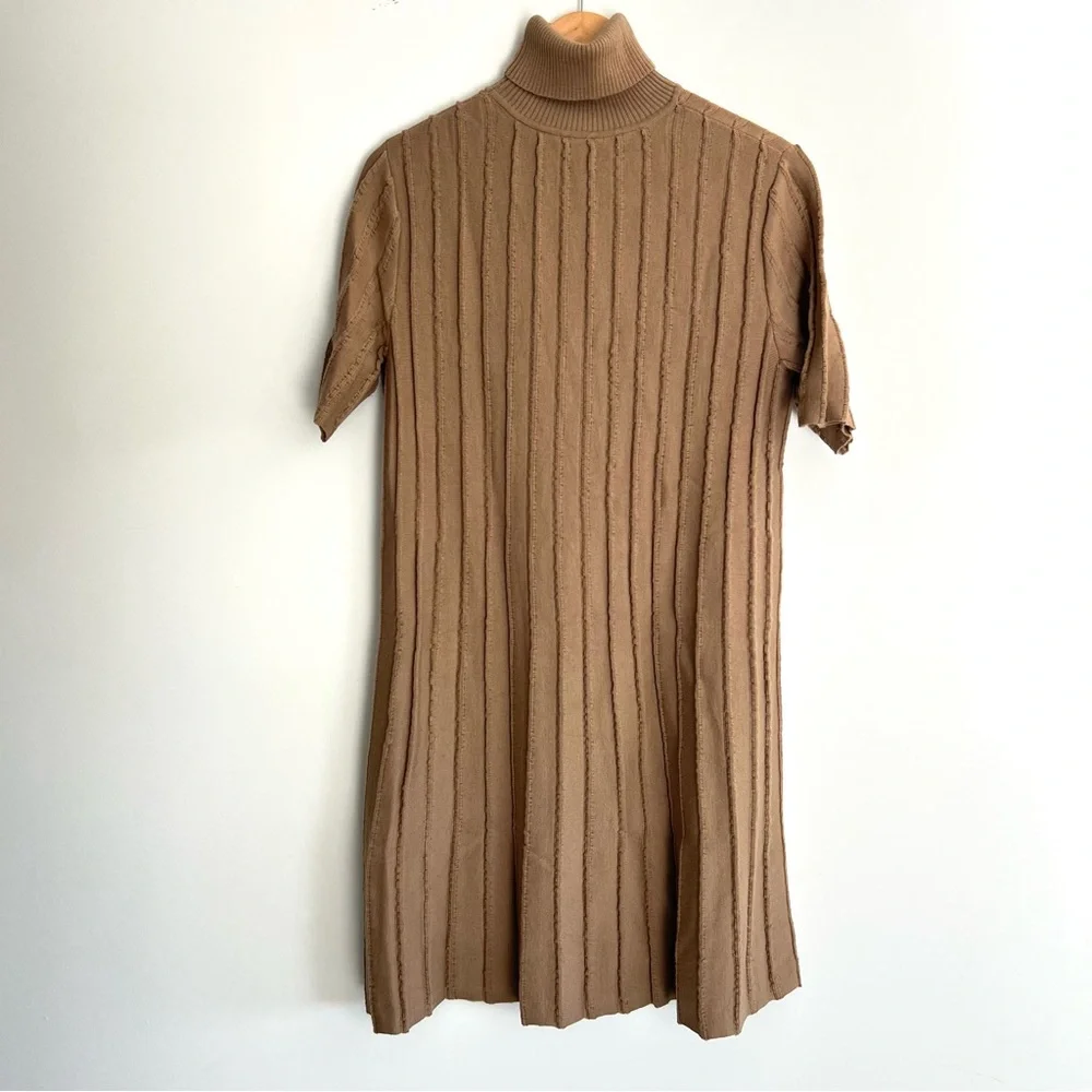 COS Beige Tan / Beige Scallop Pleated Knit Wool Blend Turtleneck Boho Dress Sz S - Picture 7 of 16
